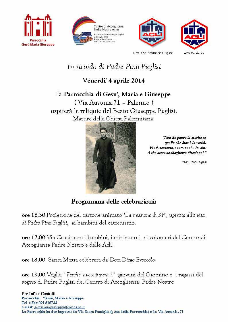 In ricordo di Padre Pino Puglisi. Celebrazioni nella parrocchia di Ges, Maria e Giuseppe di Palermo