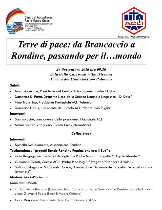 Convegno 'Terre di pace: da Brancaccio a Rondine, passando per ilmondo'